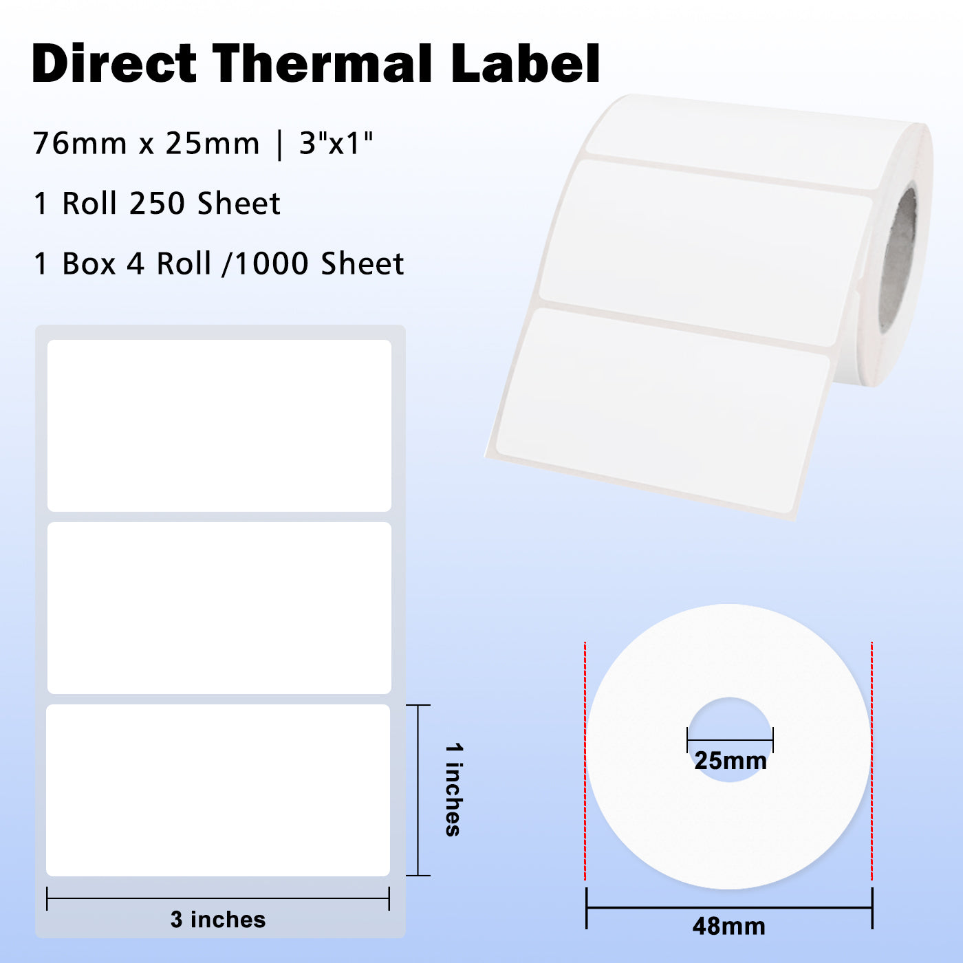 LENVII 4Proof White Rectangle Label Stickers/Roll of Stickers/Printable QR Barcode PVC Tags/Waterproof,Oil/Tear/Scratch Resistant/Sticky Label/Easy Peel Tag