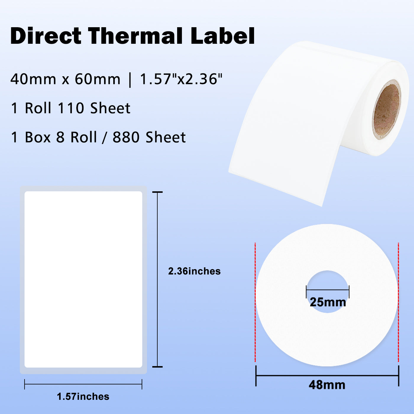 LENVII 4Proof White Rectangle Label Stickers/Roll of Stickers/Printable QR Barcode PVC Tags/Waterproof,Oil/Tear/Scratch Resistant/Sticky Label/Easy Peel Tag