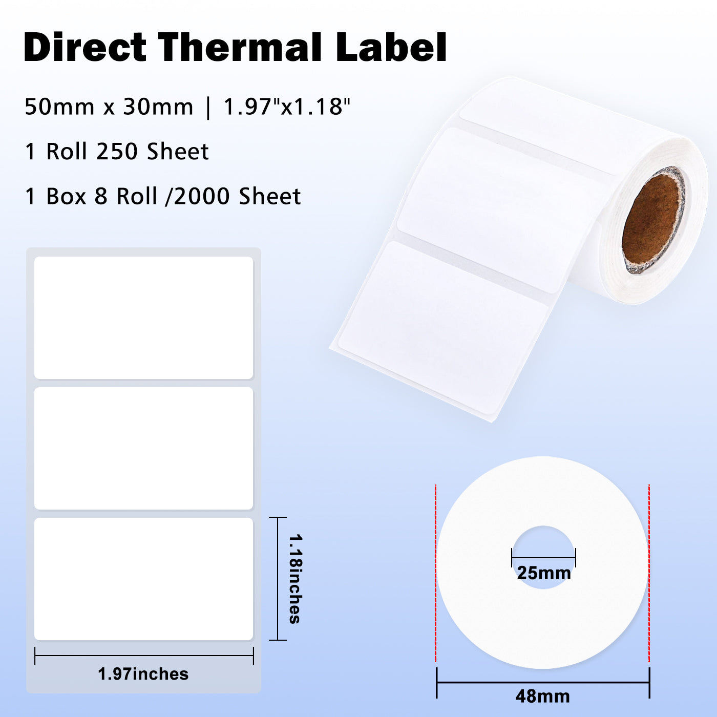 LENVII 4Proof White Rectangle Label Stickers/Roll of Stickers/Printable QR Barcode PVC Tags/Waterproof,Oil/Tear/Scratch Resistant/Sticky Label/Easy Peel Tag