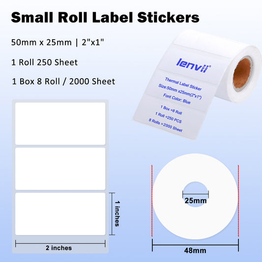 LENVII 3 Proof White Colored Font Thermal Label Stickers/Diy QR Code Tags/Easy Peel Labels/Printable Business Rolls/Waterproof Printer Labels