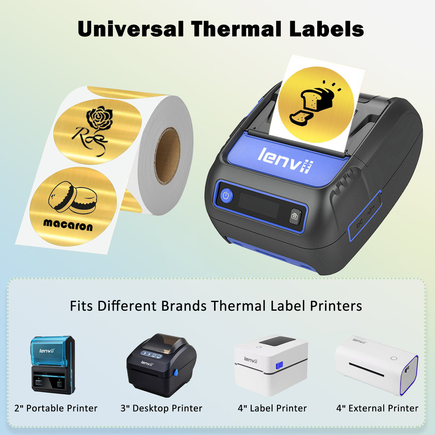 LENVII 50mm×50mm 4 Proof Round Brushed Gold Colored Font Thermal Label Stickers/Waterproof,Oil/Tear/Scratch Resistant,Circular Printable Tags/2 Inch Stickers Rolls