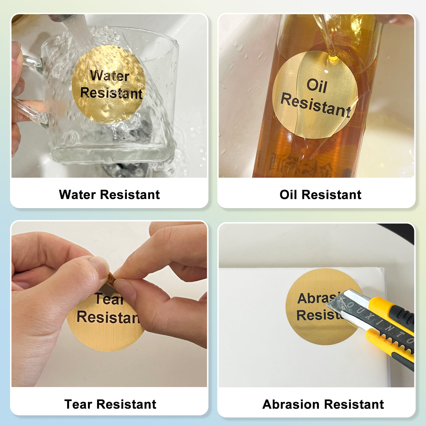 LENVII 50mm×50mm 4 Proof Round Brushed Gold Colored Font Thermal Label Stickers/Waterproof,Oil/Tear/Scratch Resistant,Circular Printable Tags/2 Inch Stickers Rolls