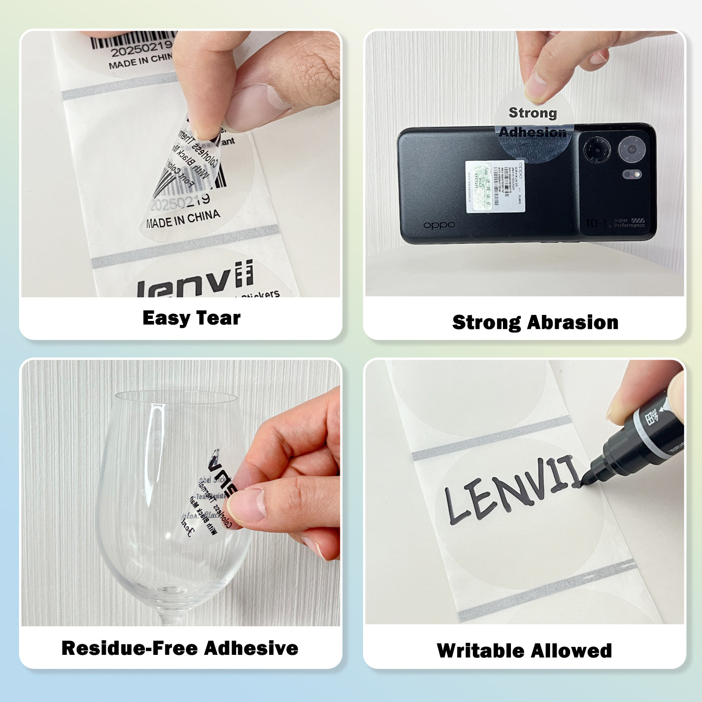 LENVII 4Proof Transparent Label Stickers/Roll of Stickers/Printable QR Barcode PVC Tags/Waterproof,Oil/Tear/Scratch Resistant/Sticky Label/Easy Peel Tag