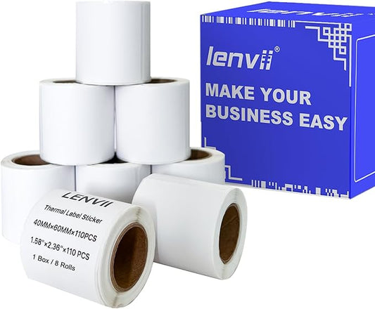 LENVII 3 Proof White Thermal Label Stickers/Diy QR Code Tags/Easy Peel Labels/Printable Business Rolls/Waterproof Printer Labels