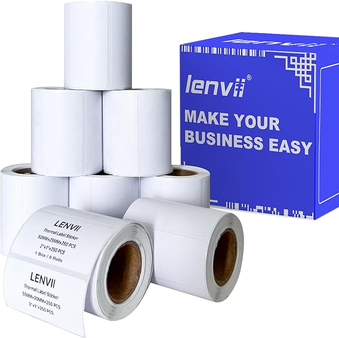 LENVII 3 Proof White Thermal Label Stickers/Diy QR Code Tags/Easy Peel Labels/Printable Business Rolls/Waterproof Printer Labels