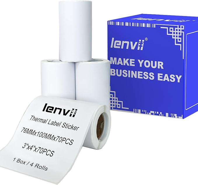 LENVII 3 Proof White Thermal Label Stickers/Diy QR Code Tags/Easy Peel Labels/Printable Business Rolls/Waterproof Printer Labels
