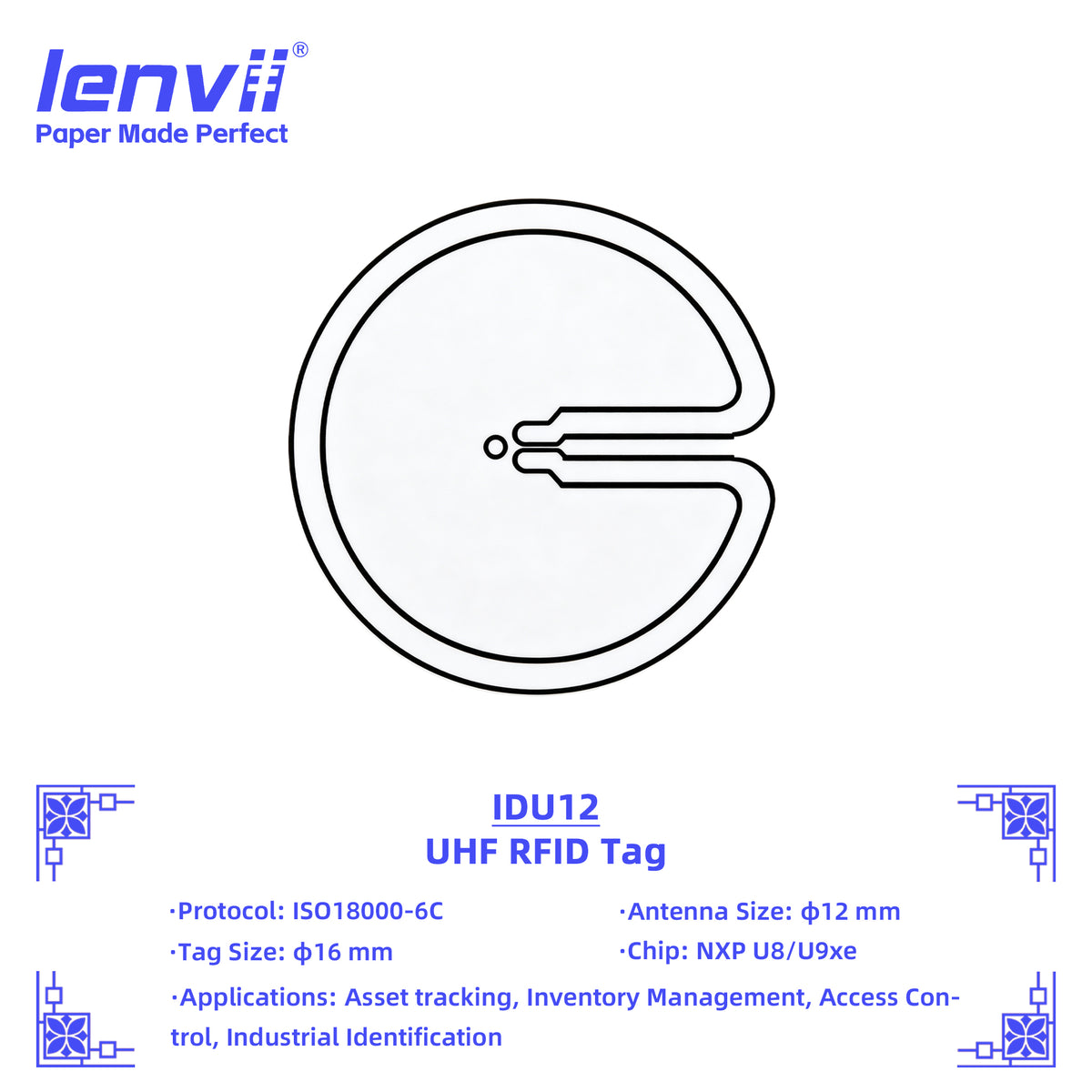 LENVII 16mm Round RFID Sticker Tags – 1000 pcs/Roll