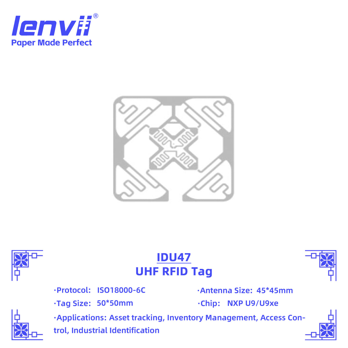 LENVII 50mm×50mm RFID Sticker Tags – 1000 pcs/Roll