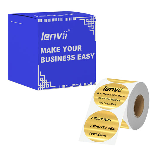 LENVII 50mm×50mm 5 Proof Round Brushed Gold Colored Font Thermal Label Stickers/Waterproof,Oil/Tear/Scratch Resistant,Circular Printable Tags/2 Inch Stickers Rolls