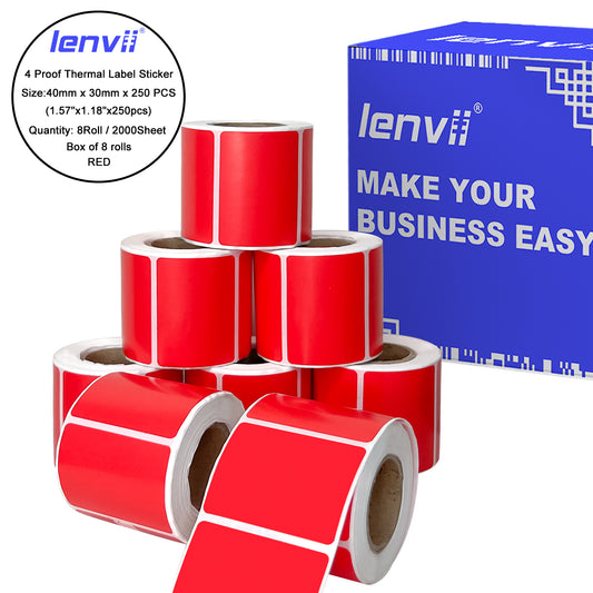 LENVII 4Proof Colored Rectangle Label Stickers/Roll of Stickers/Printable QR Barcode PVC Tags/Waterproof,Oil/Tear/Scratch Resistant/Sticky Label/Easy Peel Tag