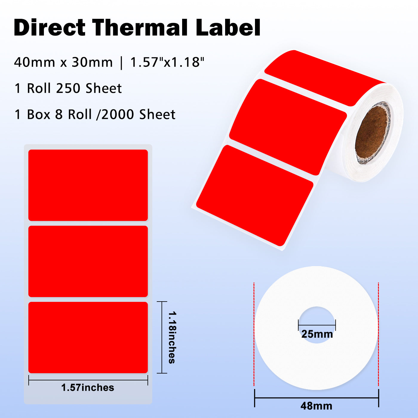 LENVII 4Proof Colored Rectangle Label Stickers/Roll of Stickers/Printable QR Barcode PVC Tags/Waterproof,Oil/Tear/Scratch Resistant/Sticky Label/Easy Peel Tag