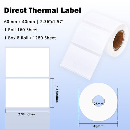 LENVII 4Proof White Rectangle Label Stickers/Roll of Stickers/Printable QR Barcode PVC Tags/Waterproof,Oil/Tear/Scratch Resistant/Sticky Label/Easy Peel Tag