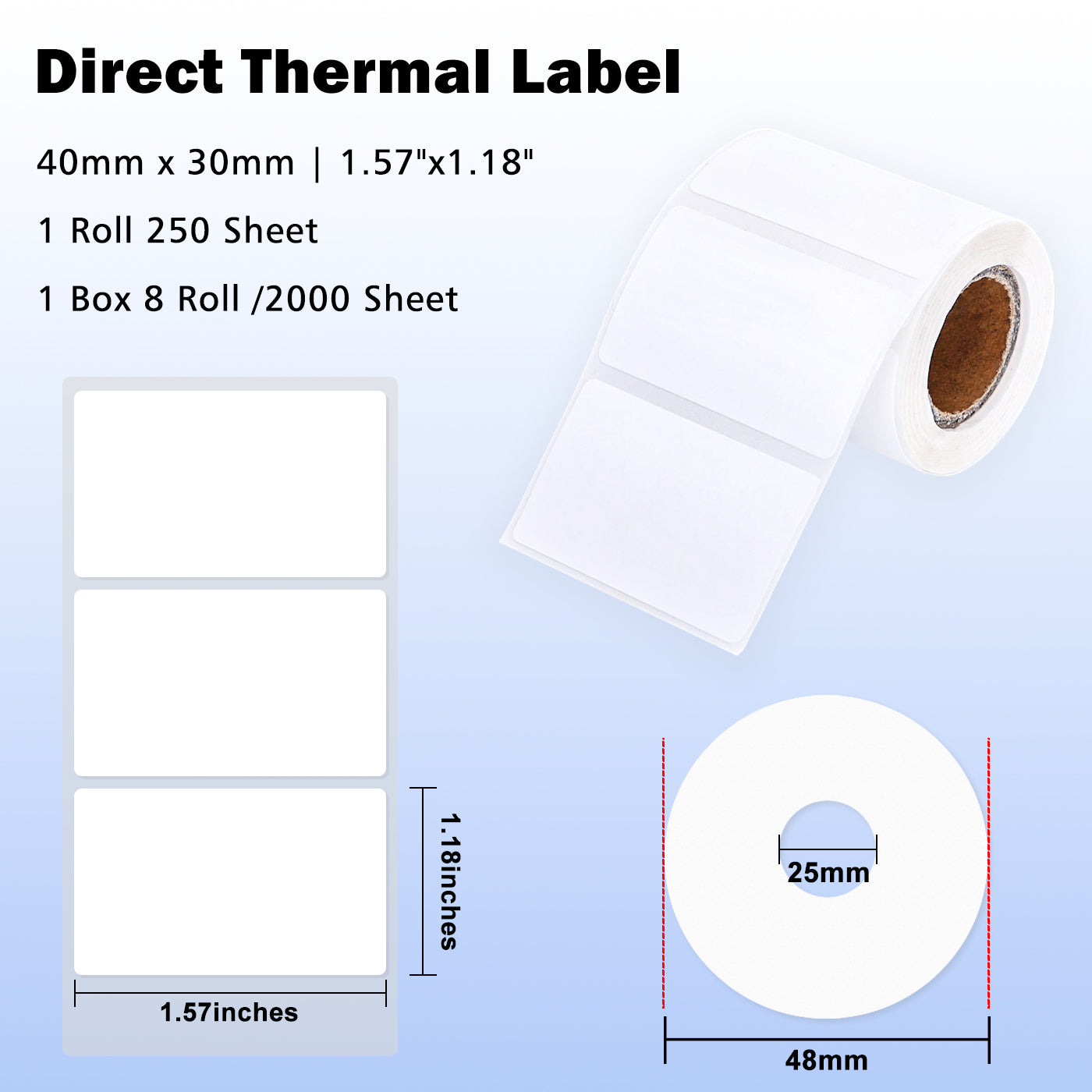 LENVII 4Proof White Rectangle Label Stickers/Roll of Stickers/Printable QR Barcode PVC Tags/Waterproof,Oil/Tear/Scratch Resistant/Sticky Label/Easy Peel Tag