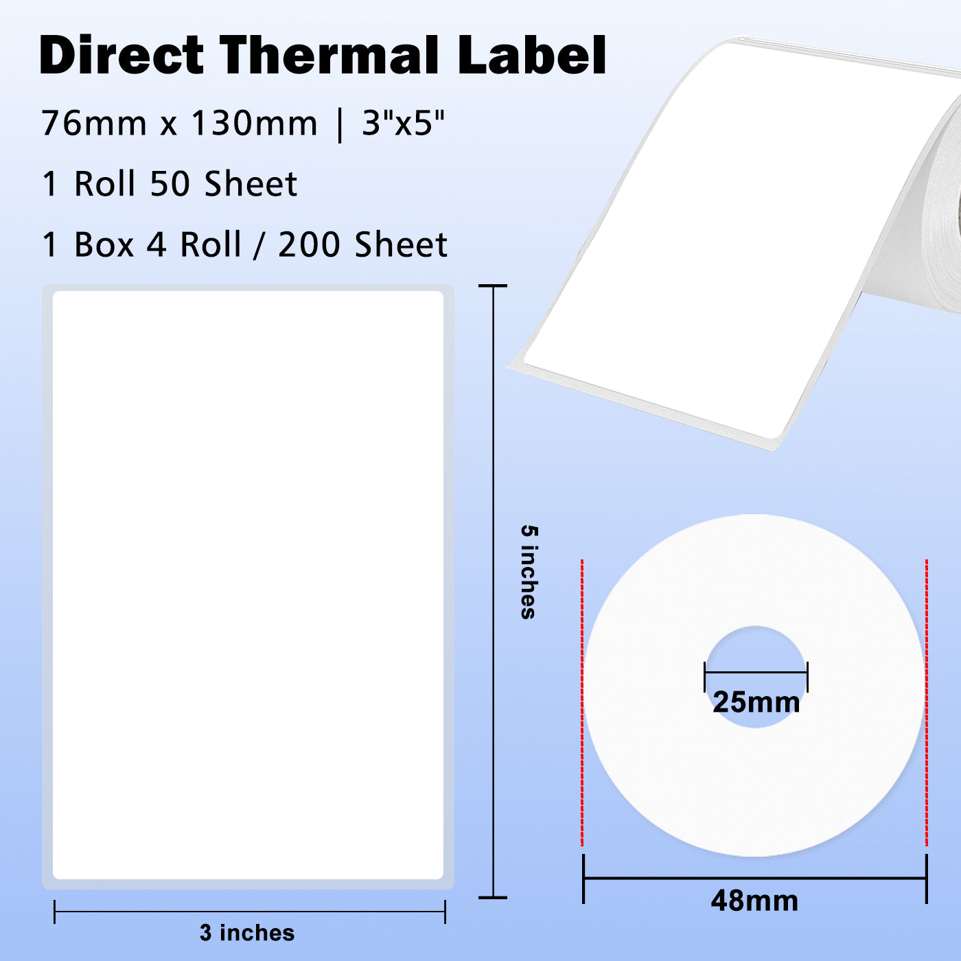 LENVII 4Proof White Rectangle Label Stickers/Roll of Stickers/Printable QR Barcode PVC Tags/Waterproof,Oil/Tear/Scratch Resistant/Sticky Label/Easy Peel Tag