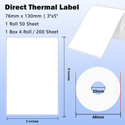LENVII 4Proof White Rectangle Label Stickers/Roll of Stickers/Printable QR Barcode PVC Tags/Waterproof,Oil/Tear/Scratch Resistant/Sticky Label/Easy Peel Tag