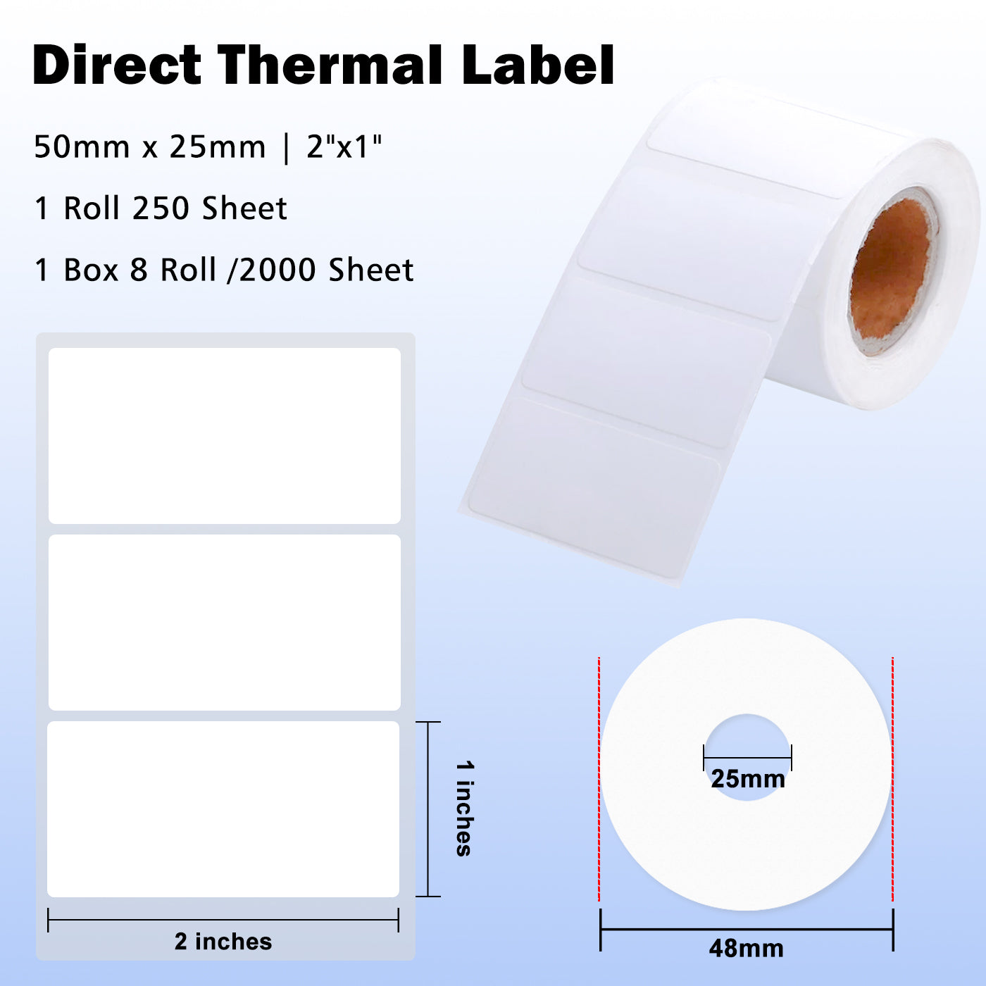 LENVII 4Proof White Rectangle Label Stickers/Roll of Stickers/Printable QR Barcode PVC Tags/Waterproof,Oil/Tear/Scratch Resistant/Sticky Label/Easy Peel Tag