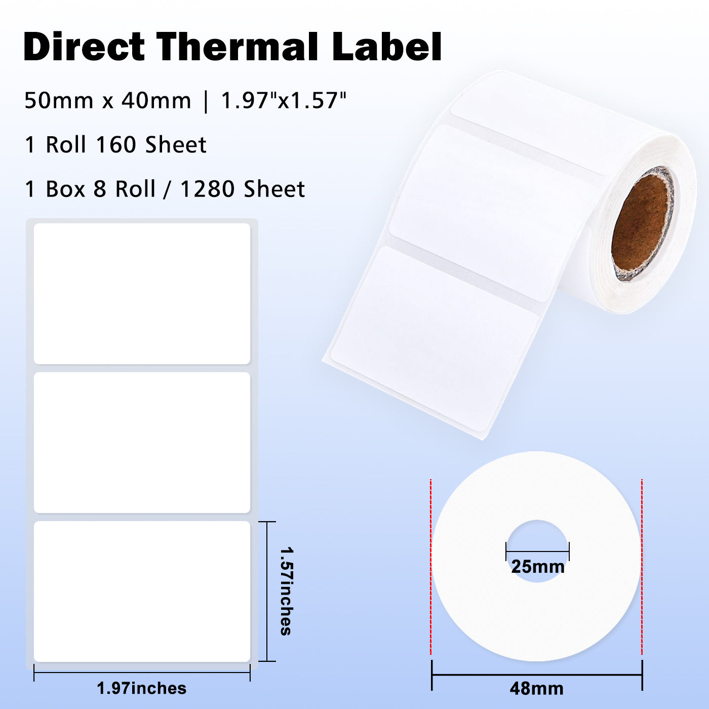LENVII 4Proof White Rectangle Label Stickers/Roll of Stickers/Printable QR Barcode PVC Tags/Waterproof,Oil/Tear/Scratch Resistant/Sticky Label/Easy Peel Tag
