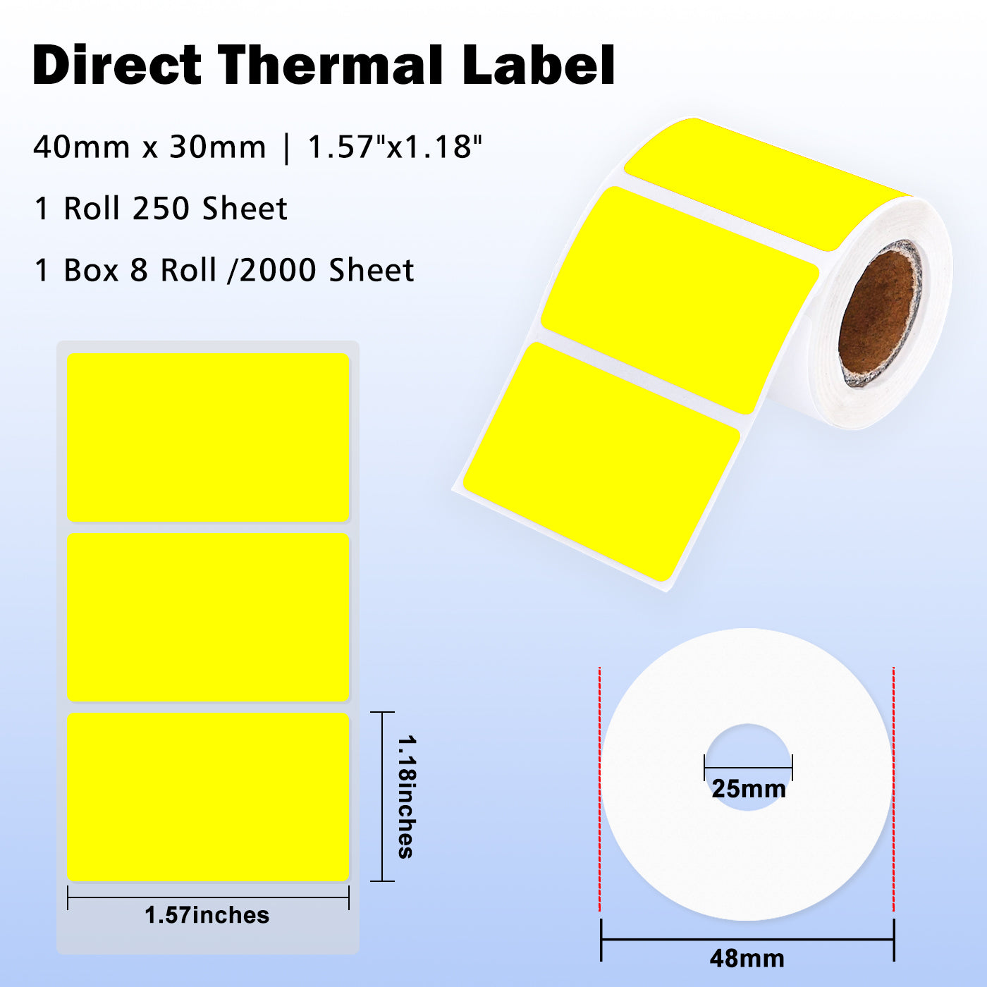 LENVII 4Proof Colored Rectangle Label Stickers/Roll of Stickers/Printable QR Barcode PVC Tags/Waterproof,Oil/Tear/Scratch Resistant/Sticky Label/Easy Peel Tag