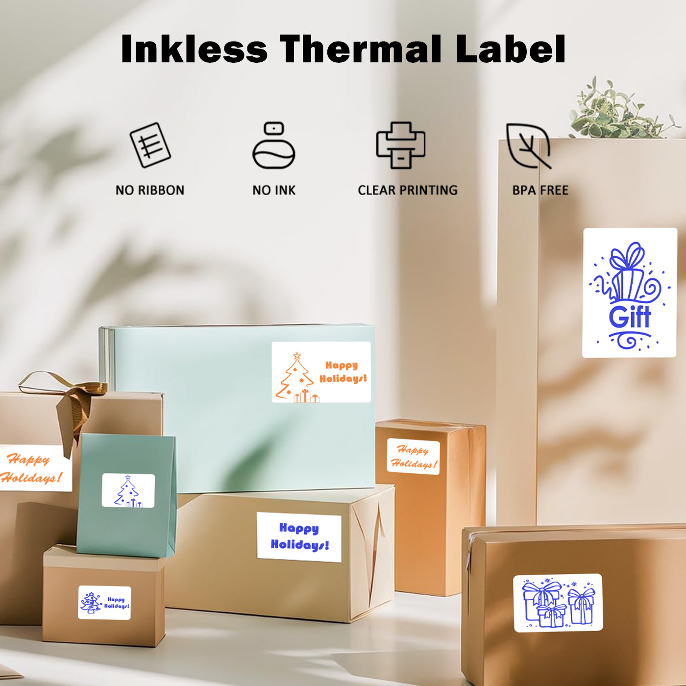 LENVII 3 Proof White Colored Font Thermal Label Stickers/Diy QR Code Tags/Easy Peel Labels/Printable Business Rolls/Waterproof Printer Labels