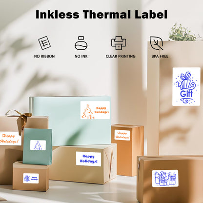 LENVII 3 Proof White Colored Font Thermal Label Stickers/Diy QR Code Tags/Easy Peel Labels/Printable Business Rolls/Waterproof Printer Labels