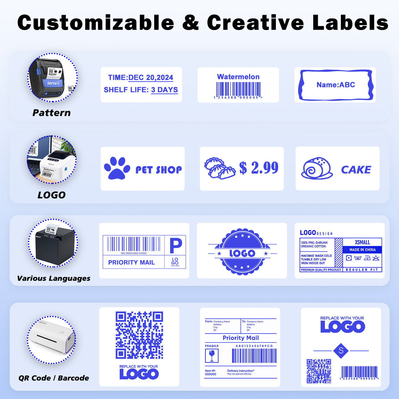 LENVII 3 Proof White Colored Font Thermal Label Stickers/Diy QR Code Tags/Easy Peel Labels/Printable Business Rolls/Waterproof Printer Labels