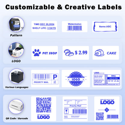 LENVII 3 Proof White Colored Font Thermal Label Stickers/Diy QR Code Tags/Easy Peel Labels/Printable Business Rolls/Waterproof Printer Labels