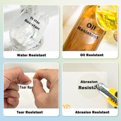 LENVII 4Proof Transparent Label Stickers/Roll of Stickers/Printable QR Barcode PVC Tags/Waterproof,Oil/Tear/Scratch Resistant/Sticky Label/Easy Peel Tag