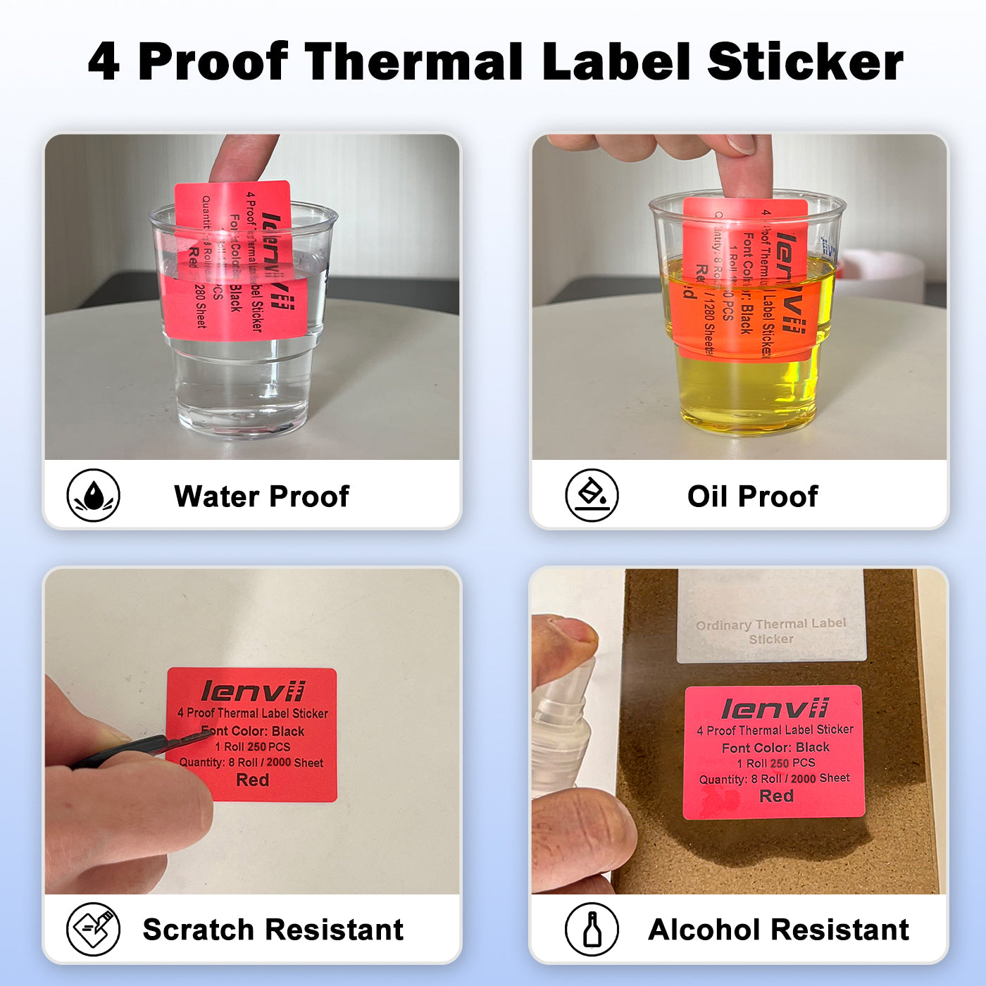 LENVII 4Proof Colored Rectangle Label Stickers/Roll of Stickers/Printable QR Barcode PVC Tags/Waterproof,Oil/Tear/Scratch Resistant/Sticky Label/Easy Peel Tag