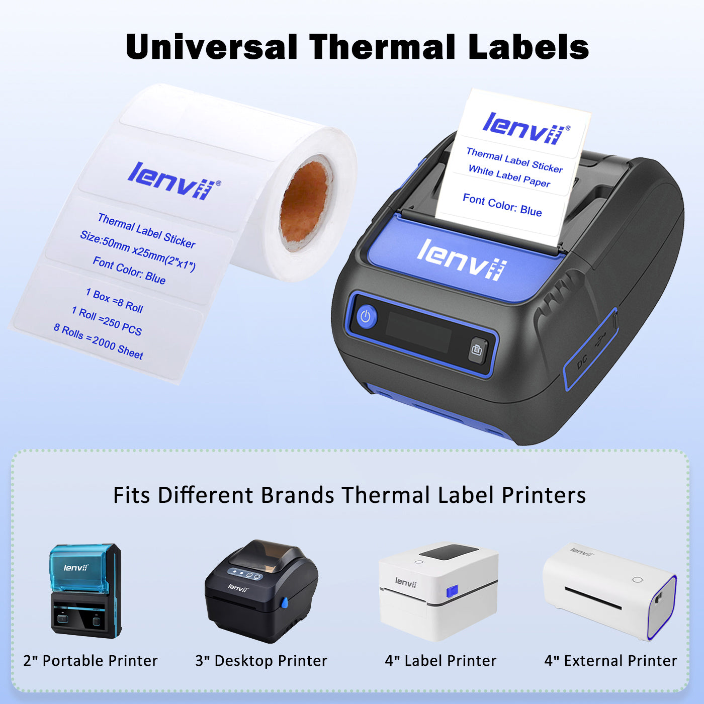 LENVII 3 Proof White Colored Font Thermal Label Stickers/Diy QR Code Tags/Easy Peel Labels/Printable Business Rolls/Waterproof Printer Labels