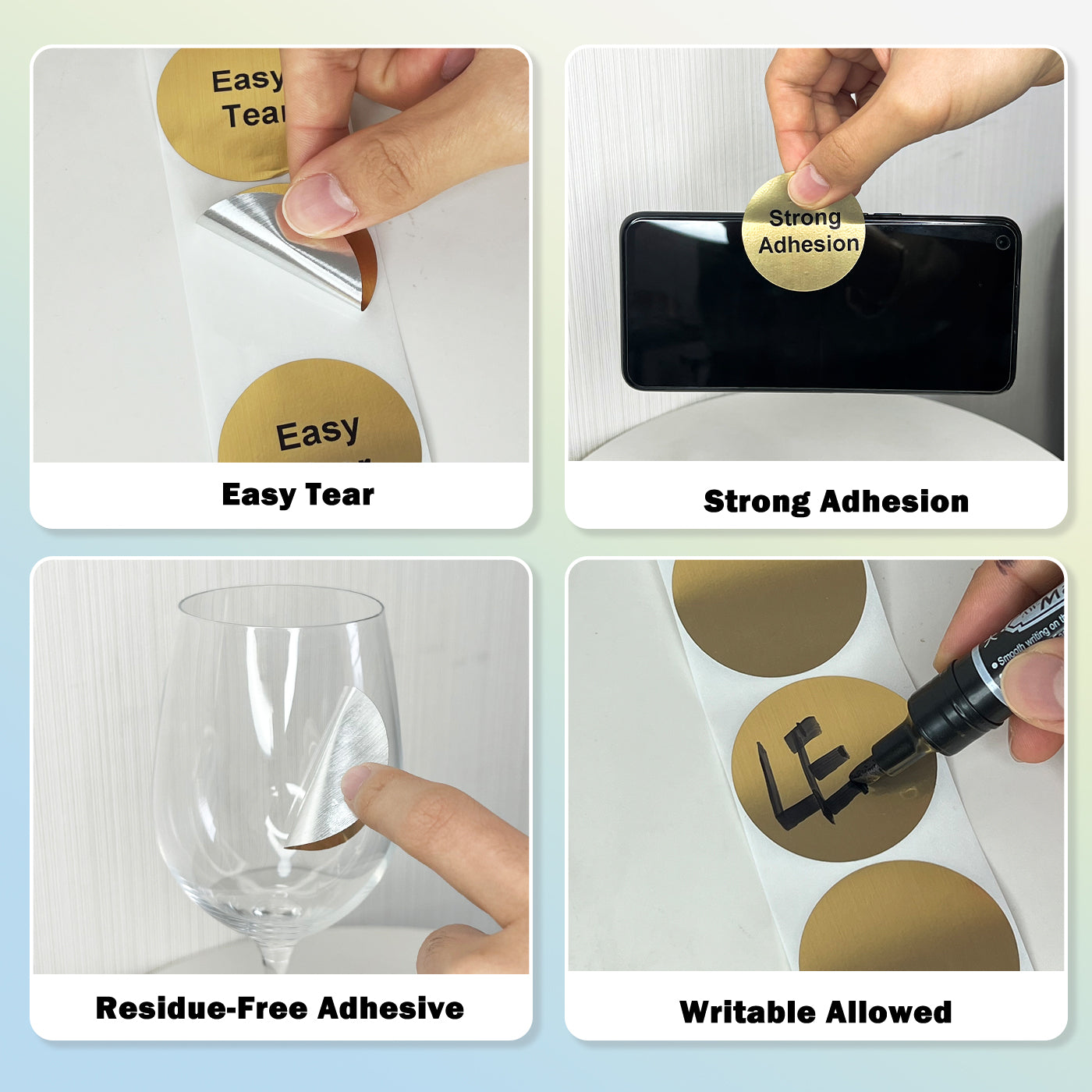 LENVII 50mm×50mm 4 Proof Round Brushed Gold Colored Font Thermal Label Stickers/Waterproof,Oil/Tear/Scratch Resistant,Circular Printable Tags/2 Inch Stickers Rolls