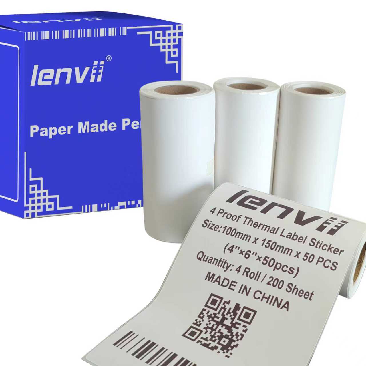 LENVII 4Proof White Rectangle Label Stickers/Roll of Stickers/Printable QR Barcode PVC Tags/Waterproof,Oil/Tear/Scratch Resistant/Sticky Label/Easy Peel Tag