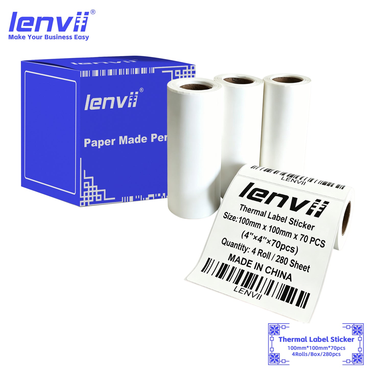 LENVII 5-Proof White Rectangle Label Stickers Roll | Waterproof PVC