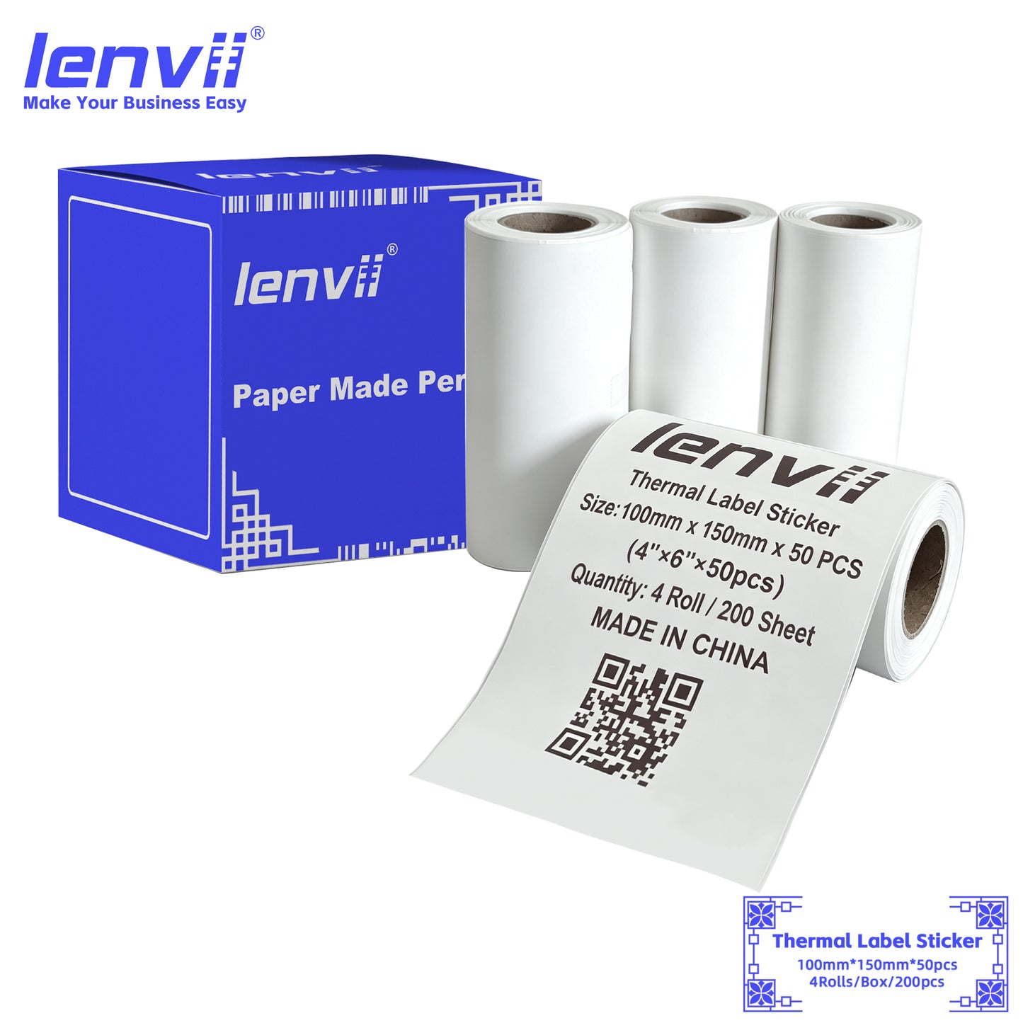 LENVII 5-Proof White Rectangle Label Stickers Roll | Waterproof PVC