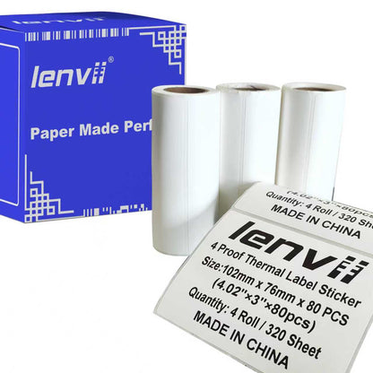 LENVII 4Proof White Rectangle Label Stickers/Roll of Stickers/Printable QR Barcode PVC Tags/Waterproof,Oil/Tear/Scratch Resistant/Sticky Label/Easy Peel Tag