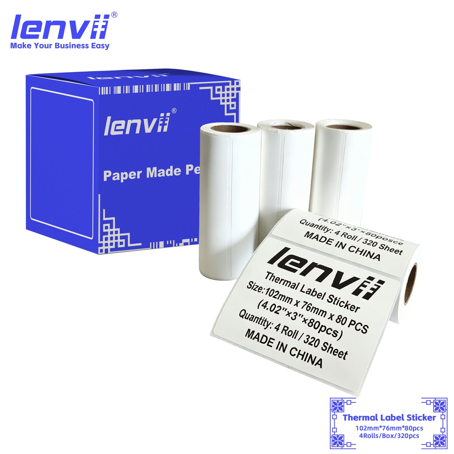 LENVII 5-Proof White Rectangle Label Stickers Roll | Waterproof PVC