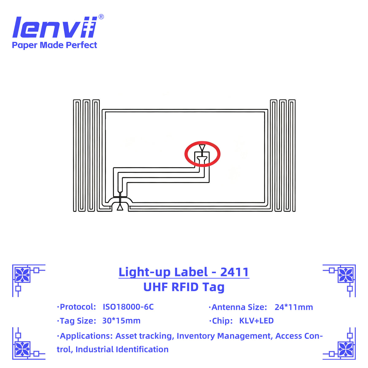 LENVII 30mm×15mm RFID Sticker Tags – 1000 pcs/Roll
