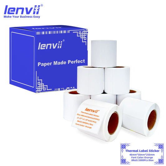 LENVII 3-Proof White Thermal Label Stickers | Colored Font, Easy Peel