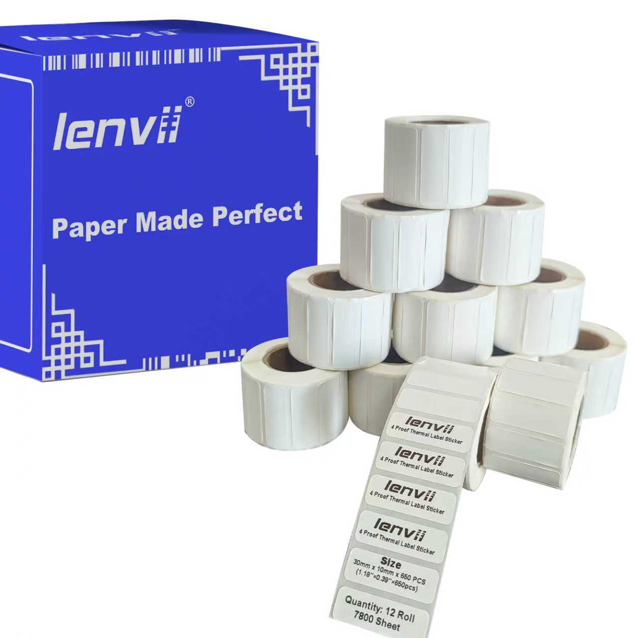 LENVII 4Proof White Rectangle Label Stickers/Roll of Stickers/Printable QR Barcode PVC Tags/Waterproof,Oil/Tear/Scratch Resistant/Sticky Label/Easy Peel Tag