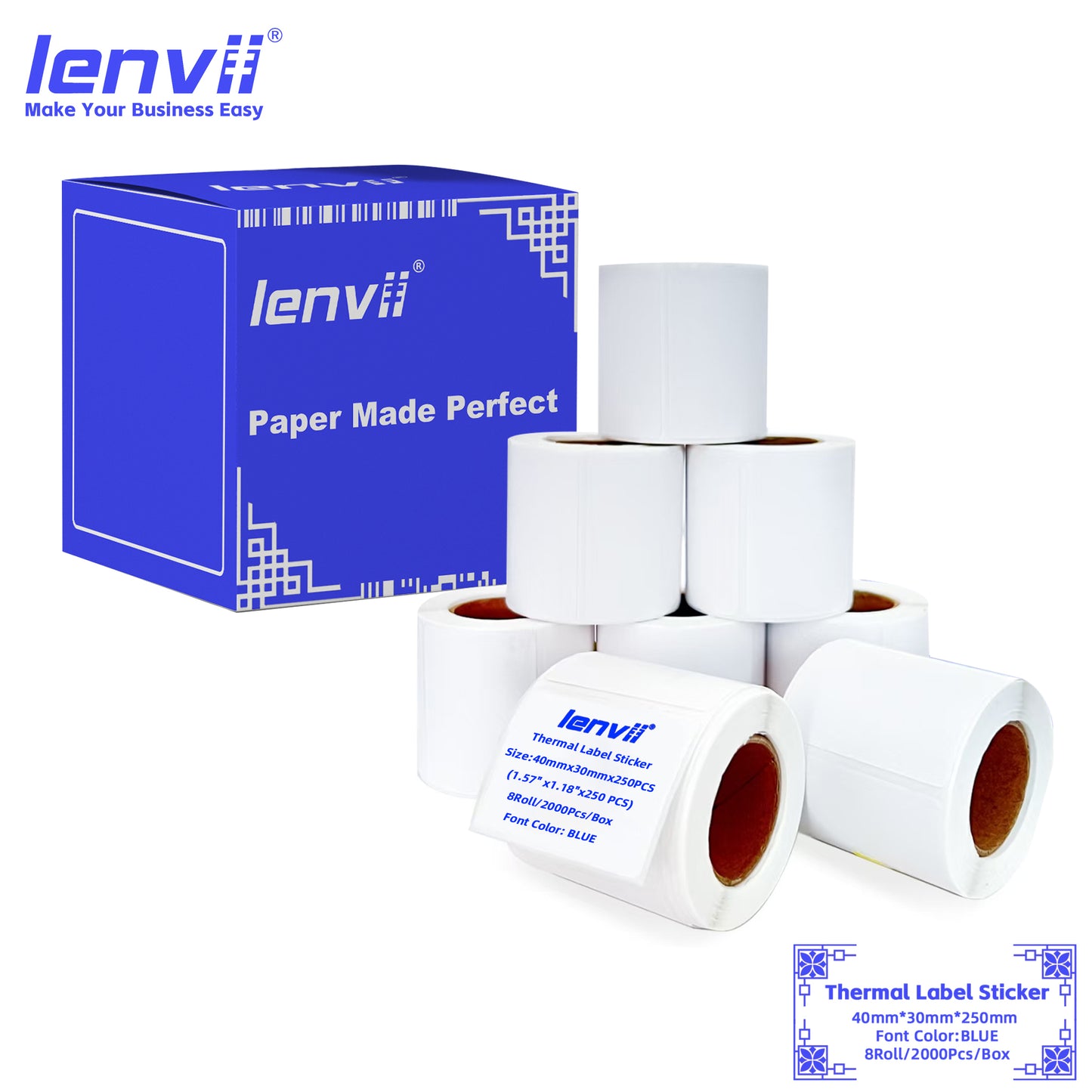 LENVII 3-Proof White Thermal Label Stickers | Colored Font, Easy Peel