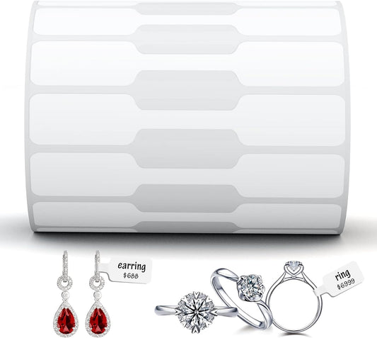 LENVII 70mm×13mm 4 Proof White Jewelry Tags/Oil/Scratch Resistant/Mini Removable Label Stickers/Necklace Etiquetas/Sales Labels/Price Tags/Small Printable Joyeria Paper/Tiny Pricing Stickers