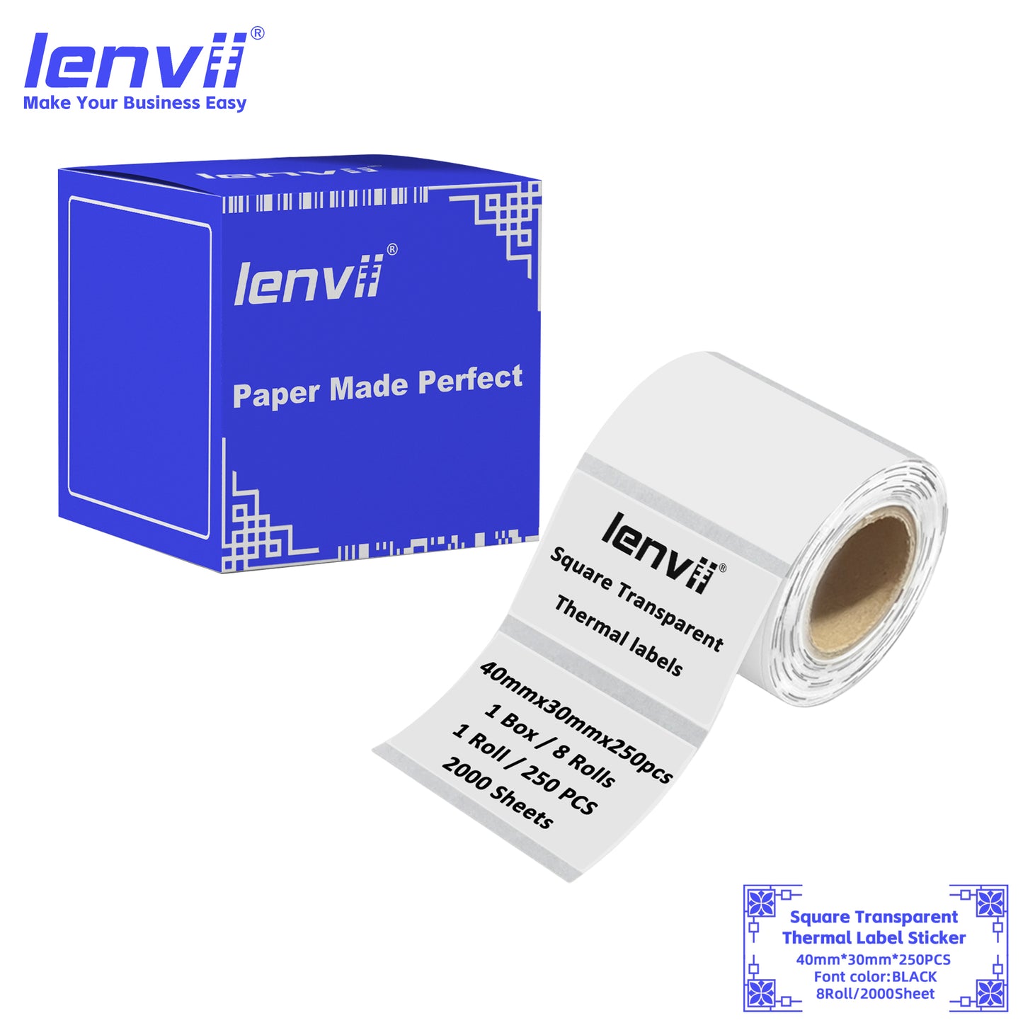 LENVII 5Proof Transparent Label Stickers/Roll of Stickers/Printable QR Barcode PVC Tags/Waterproof,Oil/Tear/Scratch Resistant/Sticky Label/Easy Peel Tag