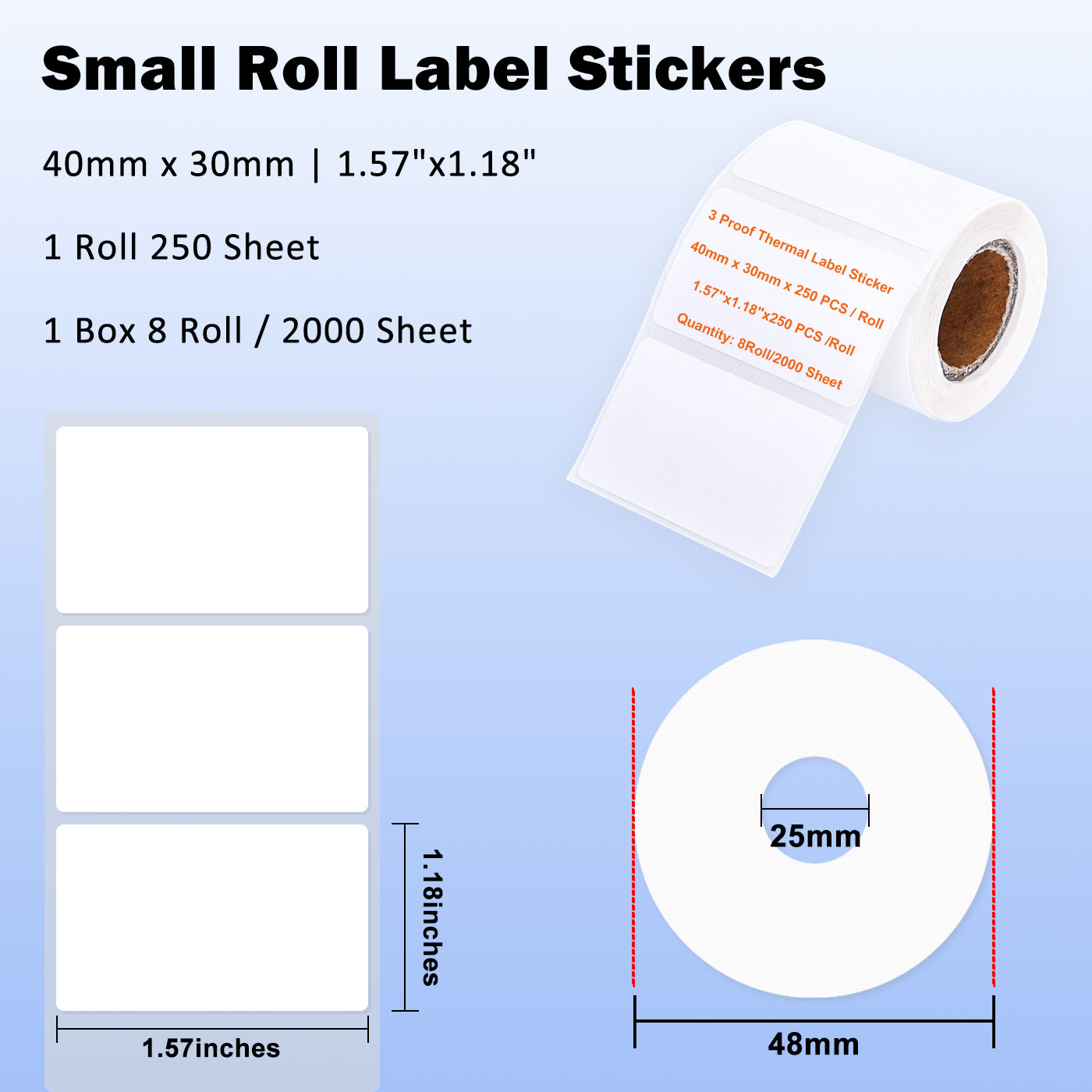 LENVII 3 Proof White Colored Font Thermal Label Stickers/Diy QR Code Tags/Easy Peel Labels/Printable Business Rolls/Waterproof Printer Labels