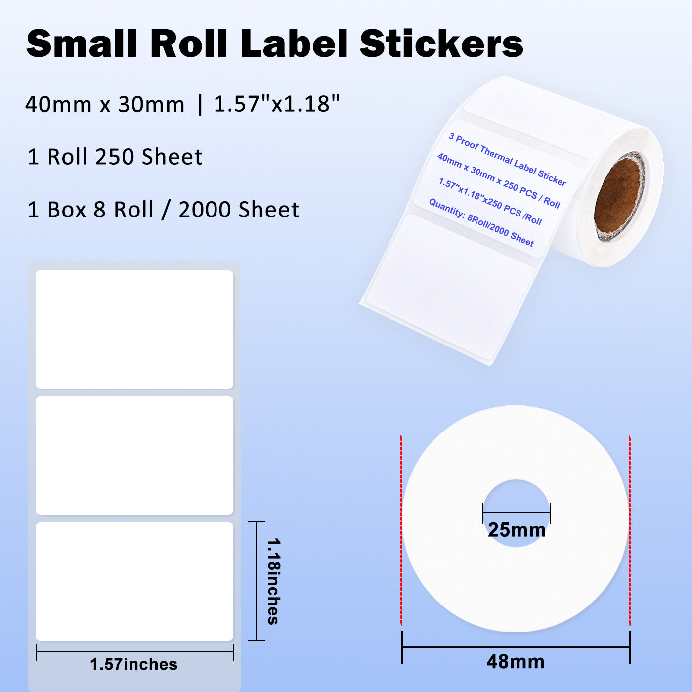 LENVII 3 Proof White Colored Font Thermal Label Stickers/Diy QR Code Tags/Easy Peel Labels/Printable Business Rolls/Waterproof Printer Labels