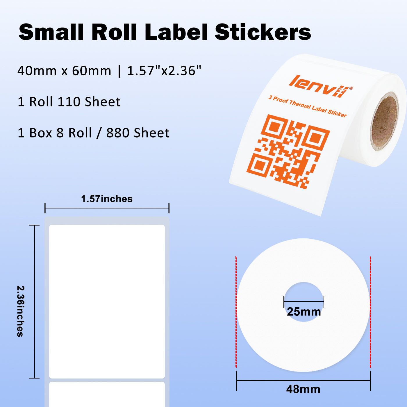 LENVII 3 Proof White Colored Font Thermal Label Stickers/Diy QR Code Tags/Easy Peel Labels/Printable Business Rolls/Waterproof Printer Labels
