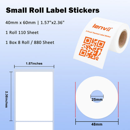 LENVII 3 Proof White Colored Font Thermal Label Stickers/Diy QR Code Tags/Easy Peel Labels/Printable Business Rolls/Waterproof Printer Labels