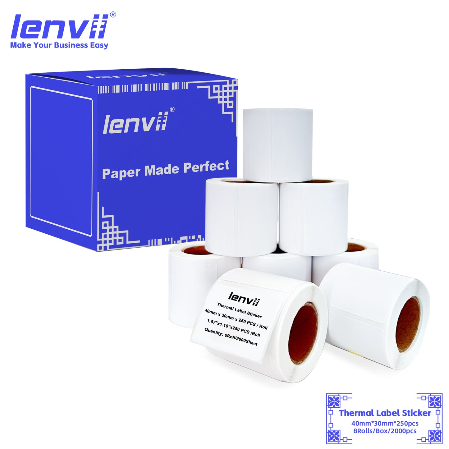 LENVII 5-Proof White Rectangle Label Stickers Roll | Waterproof PVC