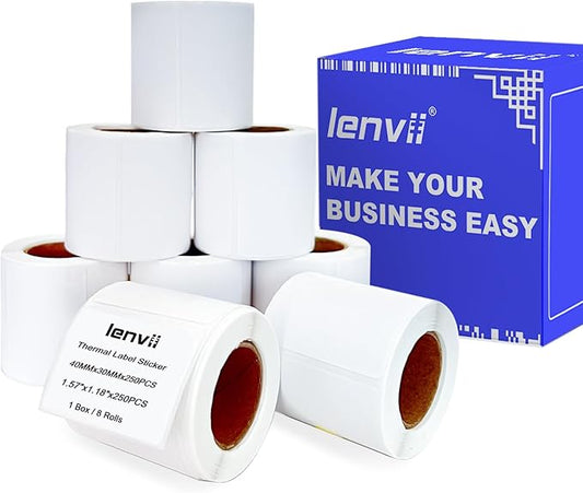 LENVII 3 Proof White Thermal Label Stickers/Diy QR Code Tags/Easy Peel Labels/Printable Business Rolls/Waterproof Printer Labels