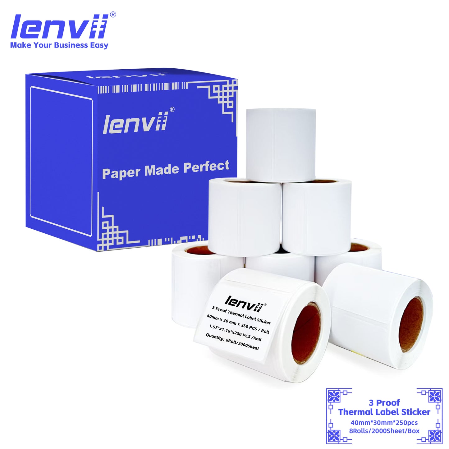 LENVII 3-Proof Thermal Label Stickers | Easy Peel, No Ink Needed