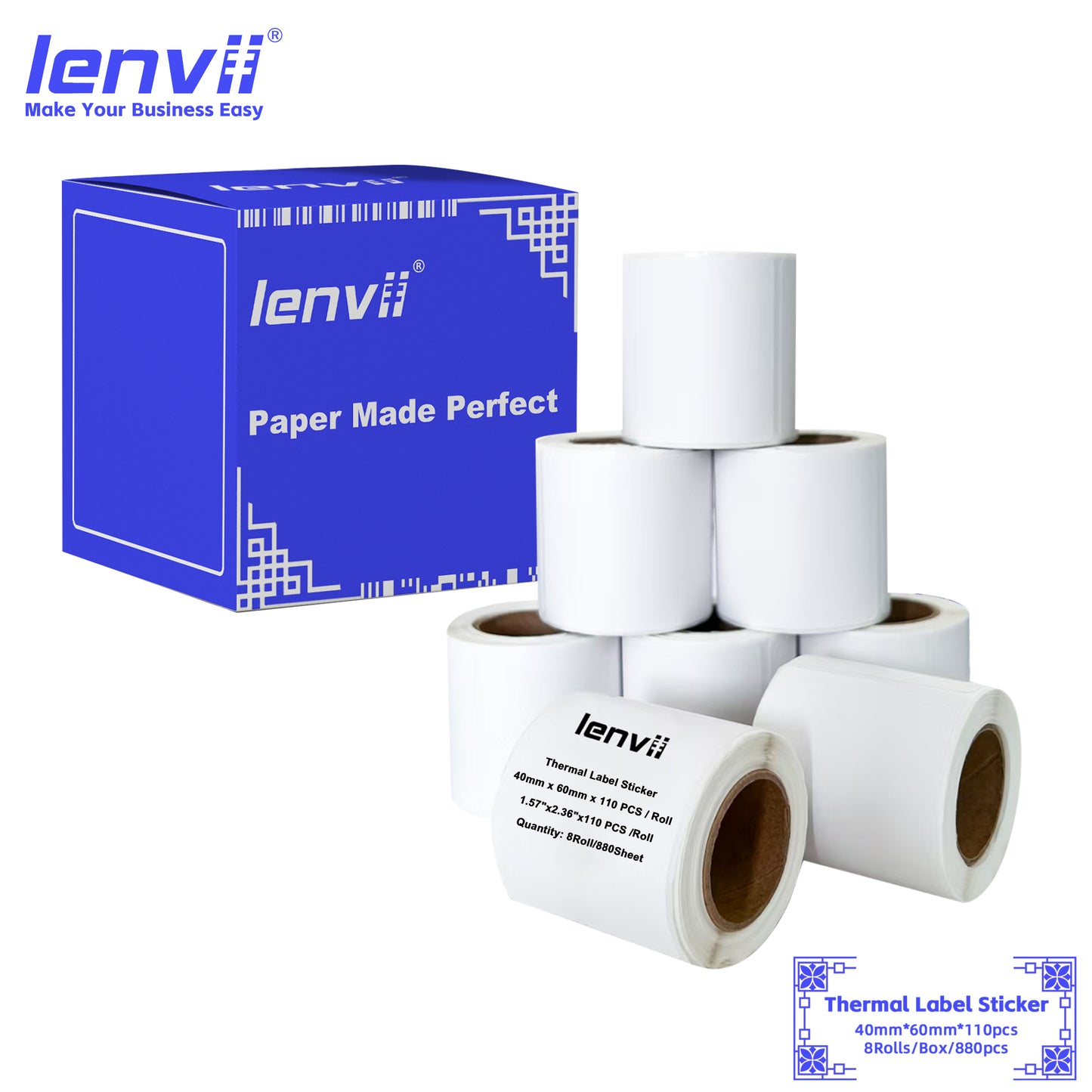 LENVII 5-Proof White Rectangle Label Stickers Roll | Waterproof PVC