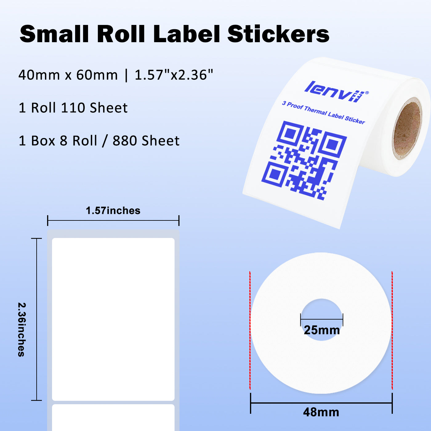 LENVII 3 Proof White Colored Font Thermal Label Stickers/Diy QR Code Tags/Easy Peel Labels/Printable Business Rolls/Waterproof Printer Labels
